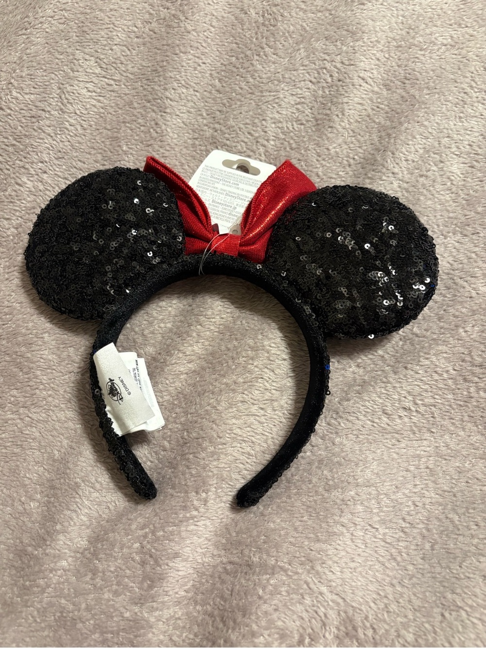 Disney Black Sequin Minnie Headband with Red Bow - Picture 2 of 2
